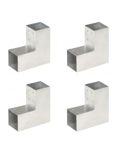 Connettori per Pali a Forma di L 4 pz Metallo Zincato 81x81 mm