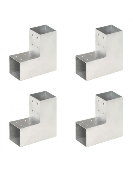Connettori per Pali a Forma di L 4 pz Metallo Zincato 81x81 mm