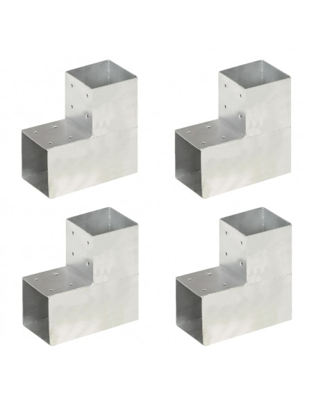 Connettori Pali a Forma di L 4 pz in Metallo Zincato 101x101 mm