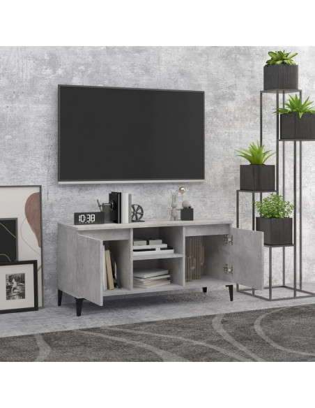 Mobile TV con Gambe in Metallo Grigio Cemento 103,5x35x50 cm