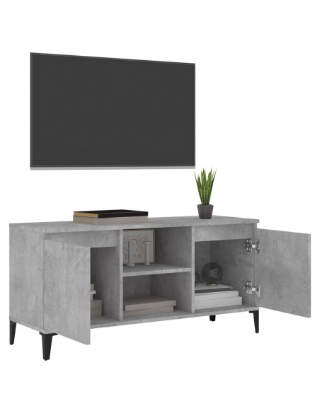 Mobile TV con Gambe in Metallo Grigio Cemento 103,5x35x50 cm