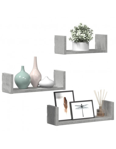 Mensole a Muro 3 pz Grigio Cemento in Truciolato