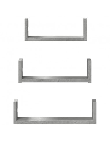 Mensole a Muro 3 pz Grigio Cemento in Truciolato