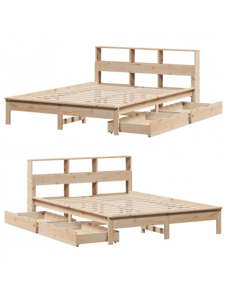 Letto Libreria senza Materasso 140x190 cm in Legno di Pino
