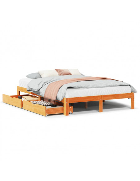 Giroletto Cassetti Marrone Cera 140x200 cm Legno Massello Pino