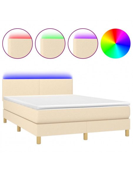 Letto a Molle con Materasso e LED Crema 140x190 cm in Tessuto