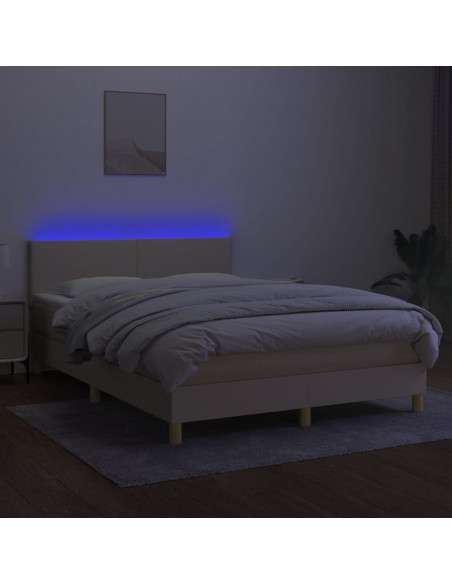 Letto a Molle con Materasso e LED Crema 140x190 cm in Tessuto