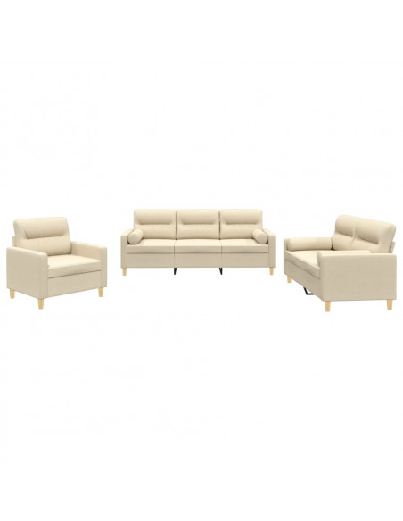 Set Divani 3 pz con Cuscini Crema in Tessuto