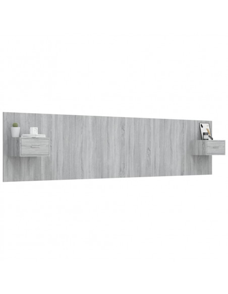 Testiera Letto con Comodini in Legno Multistrato Grigio Sonoma