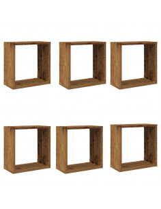 Mensole Parete a Cubo 6 pz Legno Vecchio 30x15x30 cm Truciolato 2