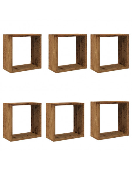 Mensole Parete a Cubo 6 pz Legno Vecchio 30x15x30 cm Truciolato