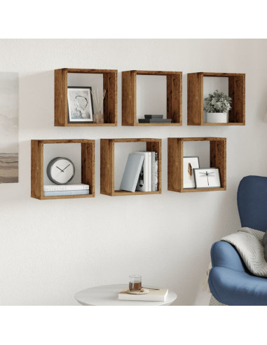 Mensole Parete a Cubo 6 pz Legno Vecchio 30x15x30 cm Truciolato