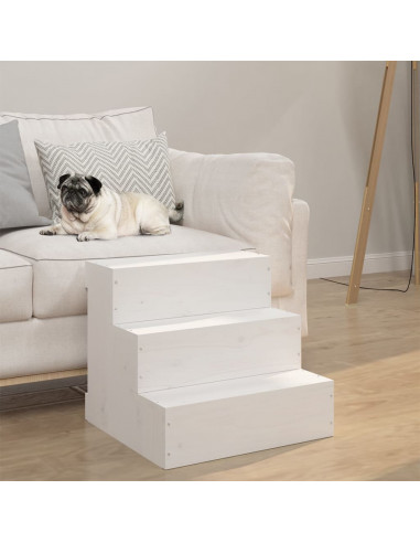 Scala per Animali Bianca 40x37,5x35cm in Legno Massello di Pino