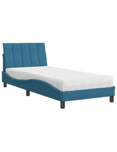 Letto con Materasso Blu 90x190 cm in Velluto 2