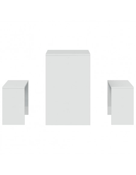 Set Tavolo da Pranzo e Panche 3 pz Bianco Lucido in Truciolato