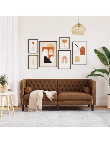 Divano Chesterfield con Rinforzi 2 Posti Marrone in Scamosciato