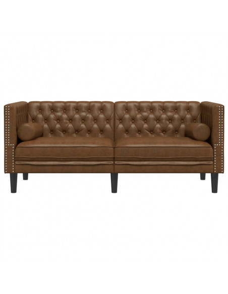 Divano Chesterfield con Rinforzi 2 Posti Marrone in Scamosciato
