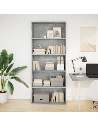 Libreria Grigio Cemento 80x30x189 cm in Legno Multistrato