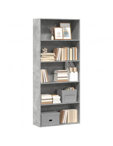 Libreria Grigio Cemento 80x30x189 cm in Legno Multistrato