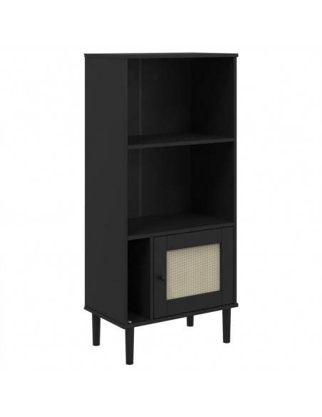 Credenza SENJA Aspetto Rattan Nera 60x35x130 cm Legno Pino