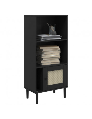 Credenza SENJA Aspetto Rattan Nera 60x35x130 cm Legno Pino