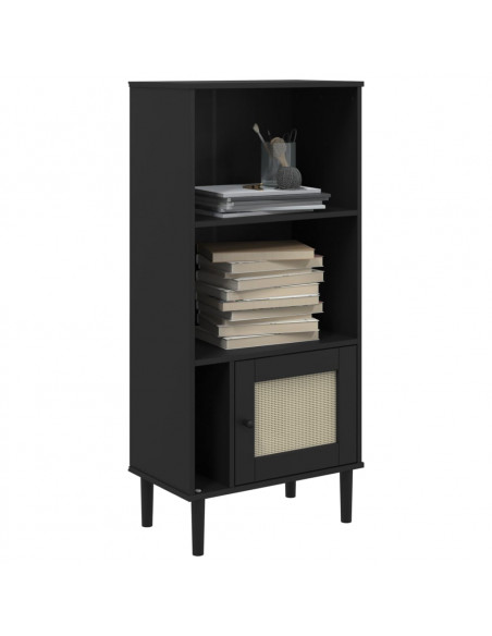 Credenza SENJA Aspetto Rattan Nera 60x35x130 cm Legno Pino
