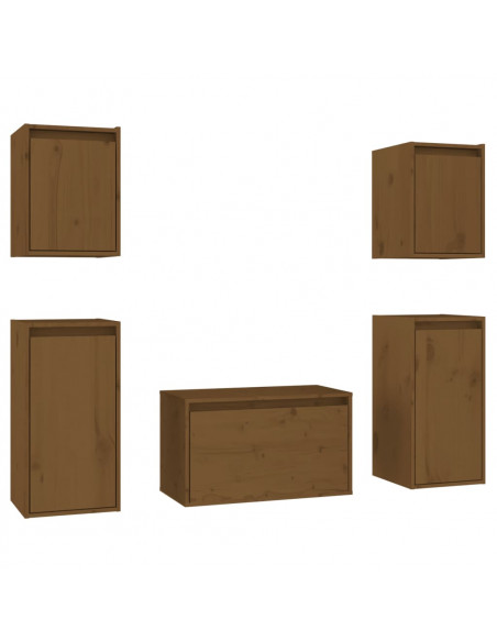 Mobili Porta TV 5 pz Miele in Legno Massello di Pino