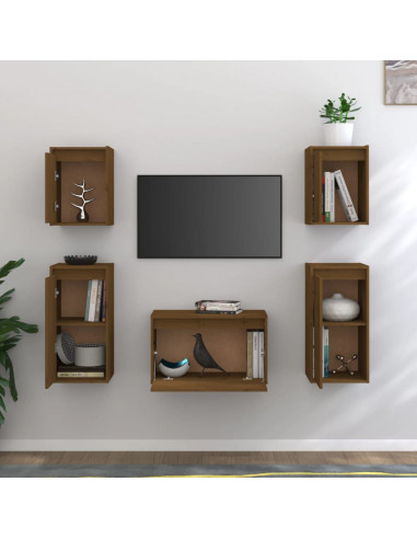 Mobili Porta TV 5 pz Miele in Legno Massello di Pino