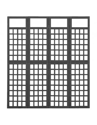 Divisorio a 4 Pannelli Legno Massello di Abete Nero 161x180 cm