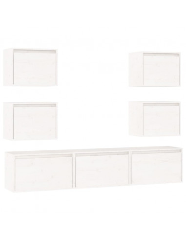 Mobili Porta TV 7 pz Bianchi in Legno Massello di Pino