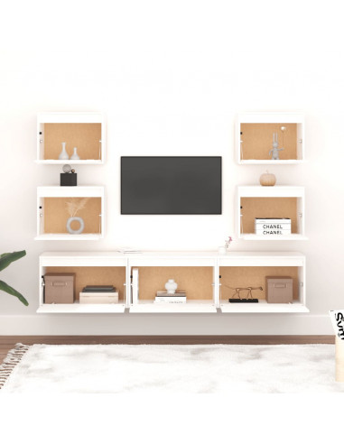Mobili Porta TV 7 pz Bianchi in Legno Massello di Pino