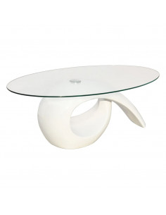 Tavolino da Salotto con Ripiano Ovale in Vetro Bianco Lucido 2