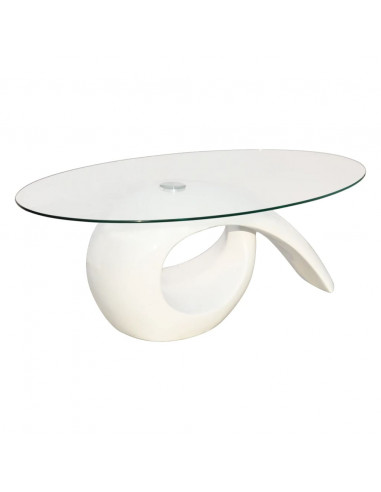Tavolino da Salotto con Ripiano Ovale in Vetro Bianco Lucido