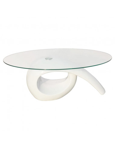 Tavolino da Salotto con Ripiano Ovale in Vetro Bianco Lucido
