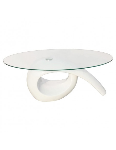 Tavolino da Salotto con Ripiano Ovale in Vetro Bianco Lucido
