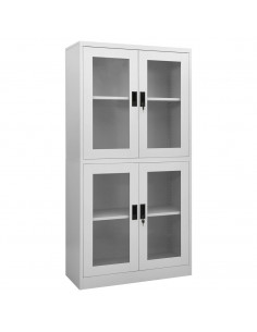 Armadio per Ufficio Grigio Chiaro 90x40x180 cm Acciaio e Vetro 2