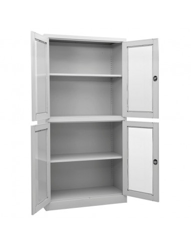 Armadio per Ufficio Grigio Chiaro 90x40x180 cm Acciaio e Vetro