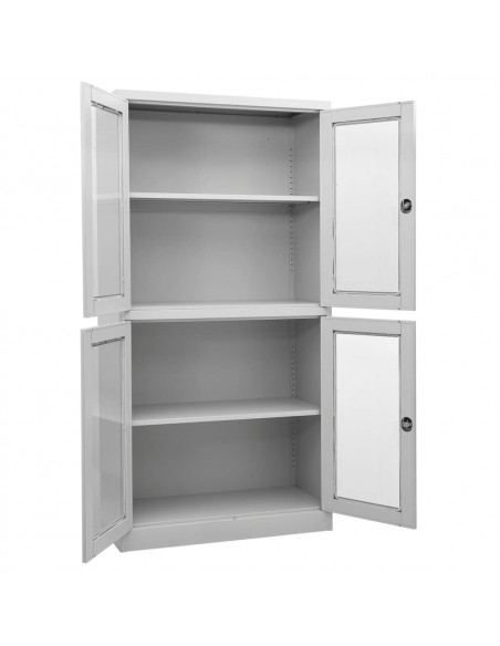 Armadio per Ufficio Grigio Chiaro 90x40x180 cm Acciaio e Vetro