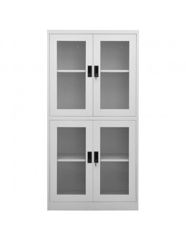 Armadio per Ufficio Grigio Chiaro 90x40x180 cm Acciaio e Vetro