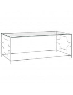 Tavolino da Caffè Argento 120x60x45 cm in Acciaio Inox e Vetro 2