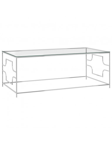 Tavolino da Caffè Argento 120x60x45 cm in Acciaio Inox e Vetro