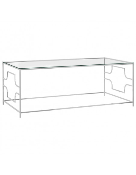 Tavolino da Caffè Argento 120x60x45 cm in Acciaio Inox e Vetro