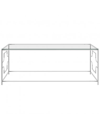 Tavolino da Caffè Argento 120x60x45 cm in Acciaio Inox e Vetro