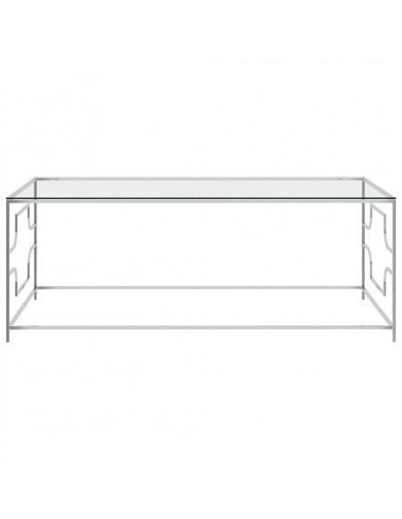 Tavolino da Caffè Argento 120x60x45 cm in Acciaio Inox e Vetro