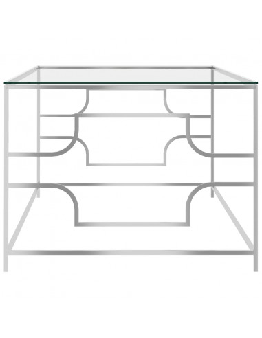 Tavolino da Caffè Argento 120x60x45 cm in Acciaio Inox e Vetro