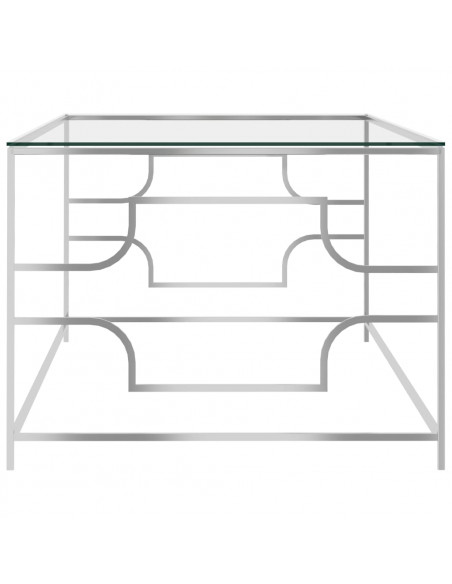 Tavolino da Caffè Argento 120x60x45 cm in Acciaio Inox e Vetro