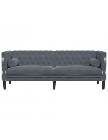 Divano Chesterfield con Rinforzi 3 Posti Grigio Scuro Velluto