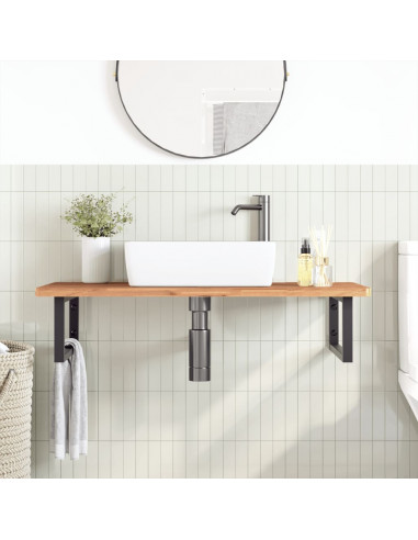 Ripiano a Parete per Lavabo in Acciaio e Massello di Faggio