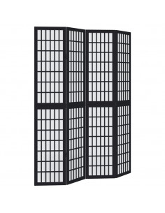 Divisorio Ambienti 4 Pannelli Nero Legno Massello di Paulownia 2