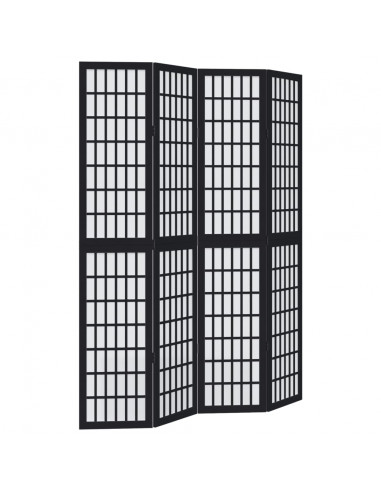 Divisorio Ambienti 4 Pannelli Nero Legno Massello di Paulownia